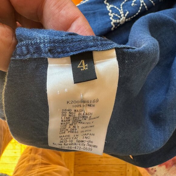 Kapital  Thunderbolt Sashiko Linen Aloha Shirt - Indigo XL - Picture 3 of 5
